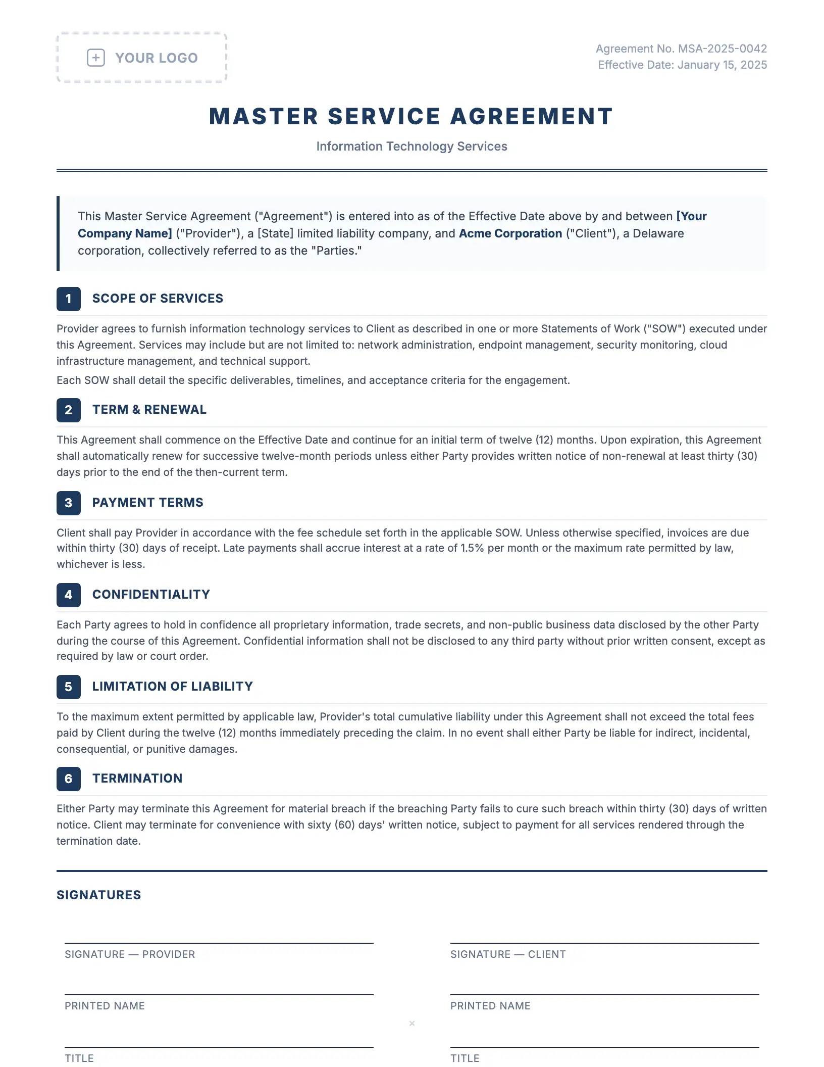 Legal Contracts document template — professional legal contracts ready for your branding