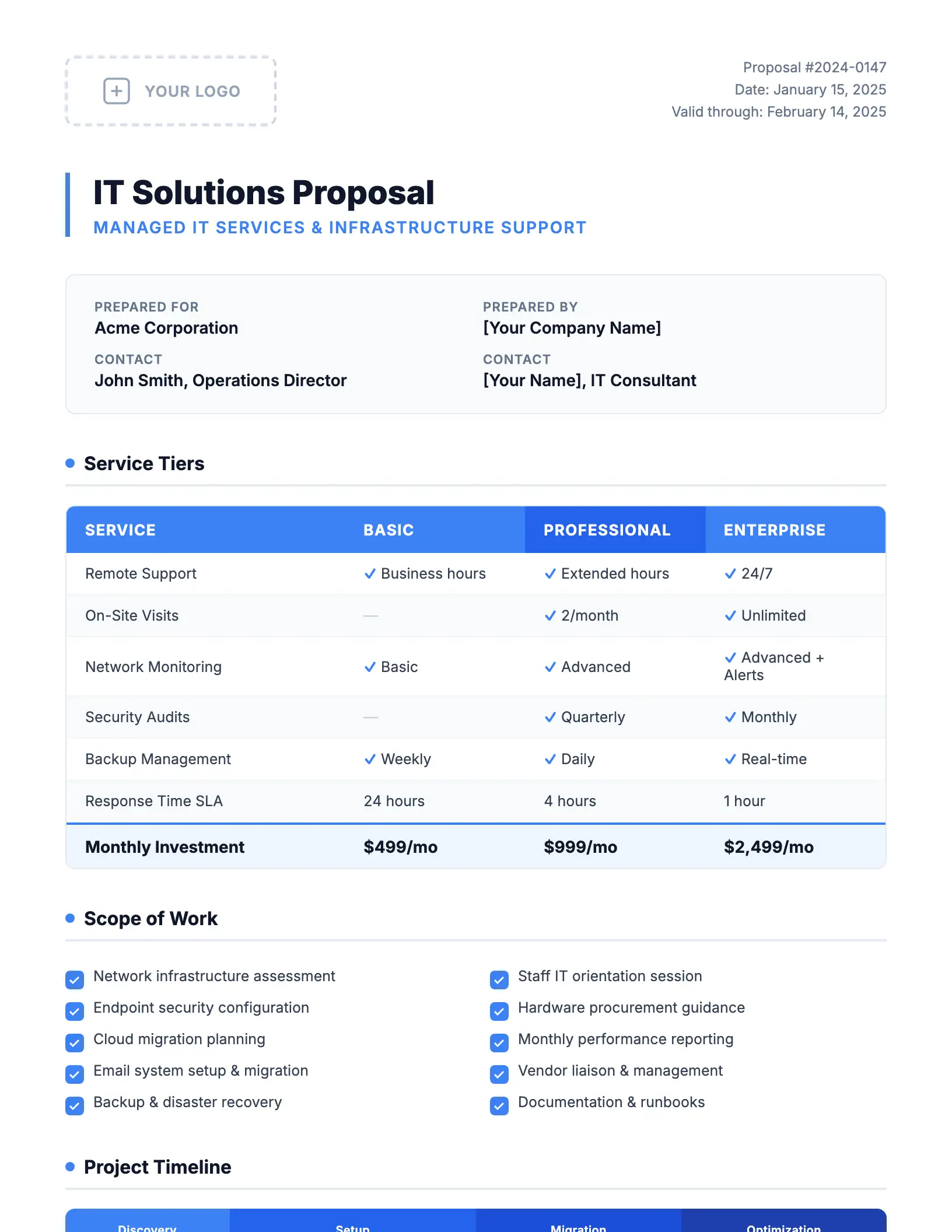 Service Proposals document template — professional service proposals ready for your branding